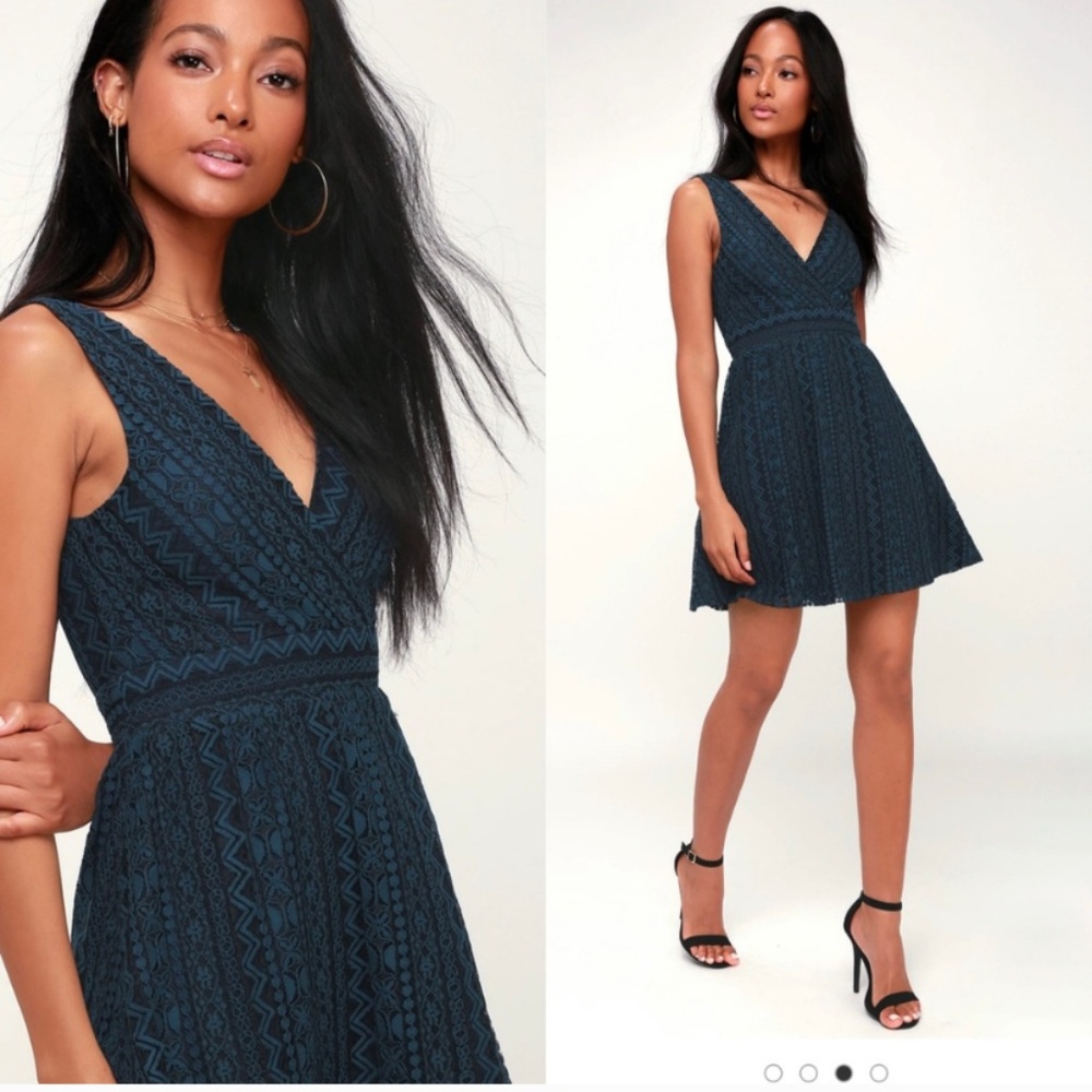 Lulu’s YOU COMPLETE ME NAVY BLUE LACE SKATER DRESS